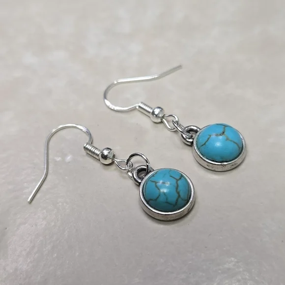 925 Silver Hook Turquoise and Silver Dangle Earrings - Picture 6 of 15